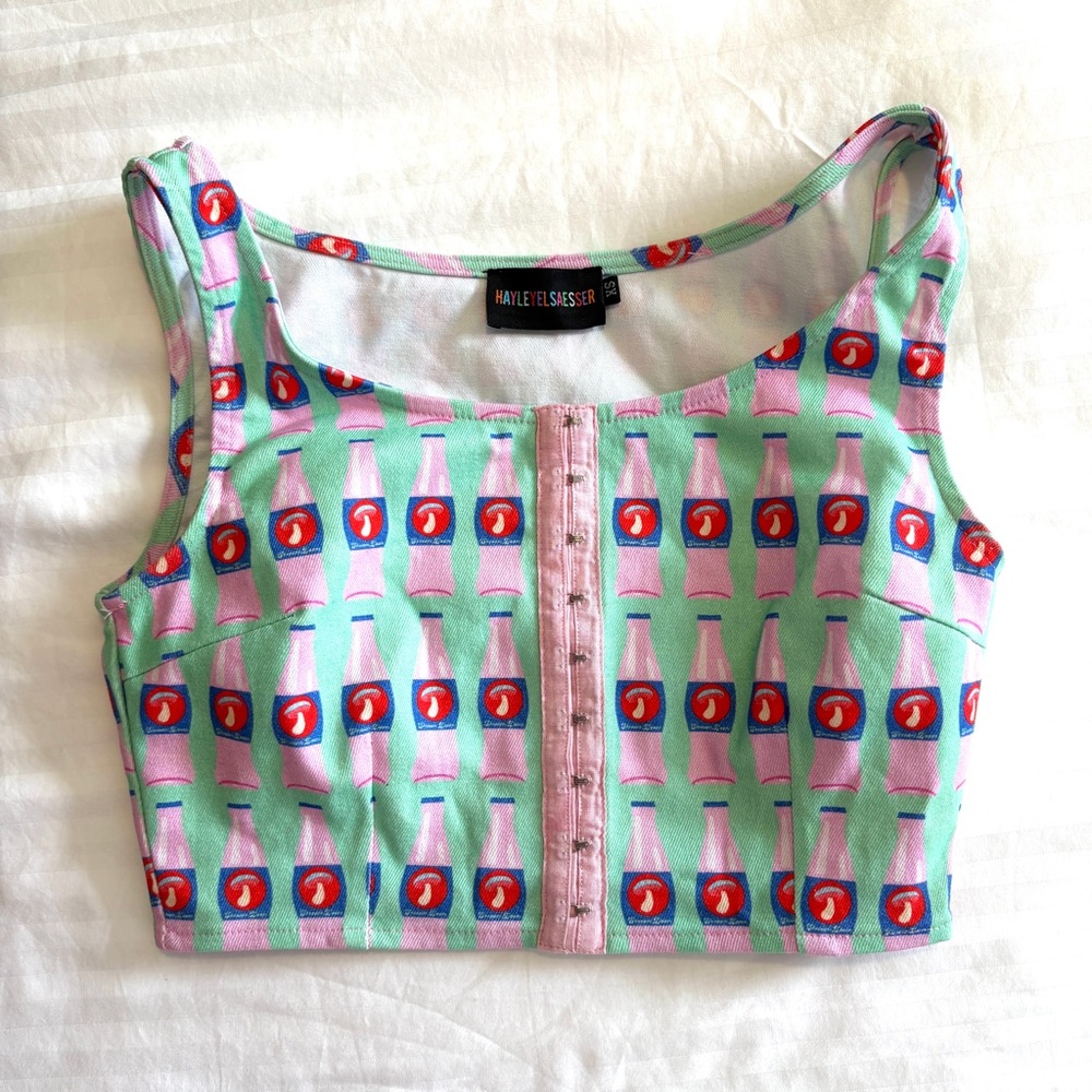 Pink & Mint Soda Bottle Hook-Front Crop Top